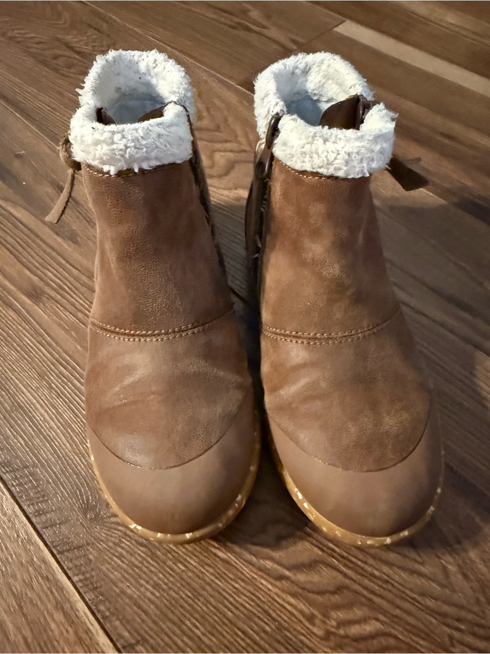 Livie & Luca Brown Ankle Boots with White Faux-Shearling Collar